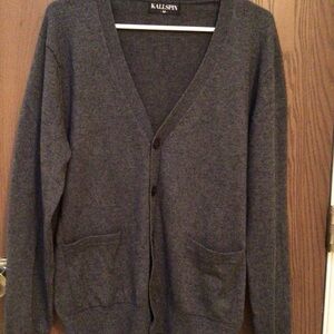 Men's Charcoal gray Cardigan Sweater cashmere wool, lightweight, sz M